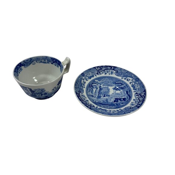 Spode Blue Italian Miniature Footed Demitasse Cup & Saucer Made in England Mini - Picture 2 of 6
